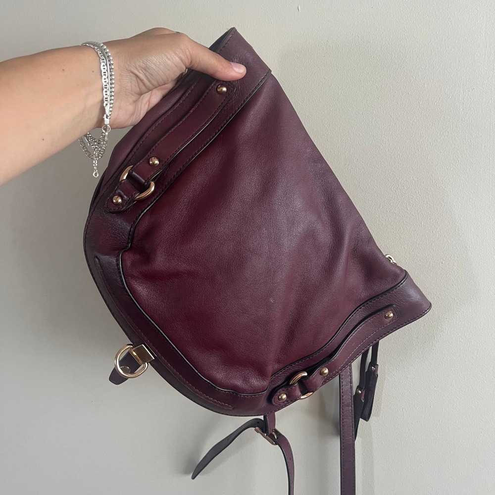 Kooba Burgundy Leather Saddle Bag Flap Crossbody Gold Hardware Convertible Strap - Picture 2 of 6